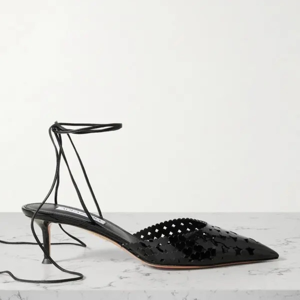 AQUAZZURA 50mm Amourose Pumps in patent black NIB size 38